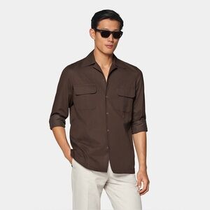 NWT: Suitsupply Dark Brown Casual Button Down Safari Shirt